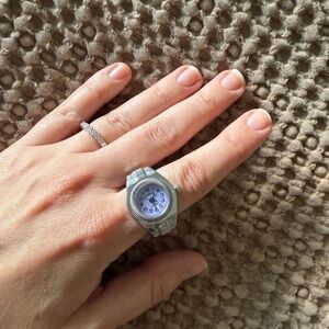 Vintage Style Adjustable Watch Ring – Stretch Band – Silver Tone